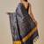 Navy blue printed art silk ethnic saree with blouse piece