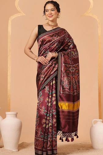 Maroon woven art silk traditional saree with blouse piece