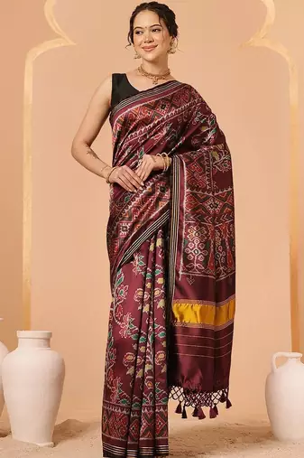 Maroon woven art silk traditional saree with blouse piece