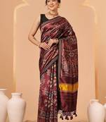 Maroon woven art silk traditional saree with blouse piece