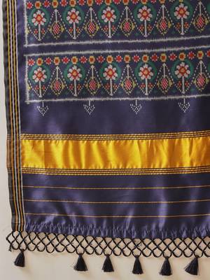 Navy blue printed art silk ethnic saree with blouse piece 4