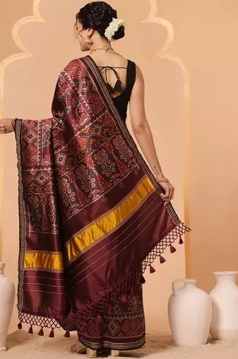 Maroon woven art silk traditional saree with blouse piece