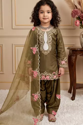 mehendi green pure heavy natural crepe salwar suit set with heavy embroidery sequence work - designer party wear