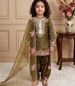 mehendi green pure heavy natural crepe salwar suit set with heavy embroidery sequence work - designer party wear