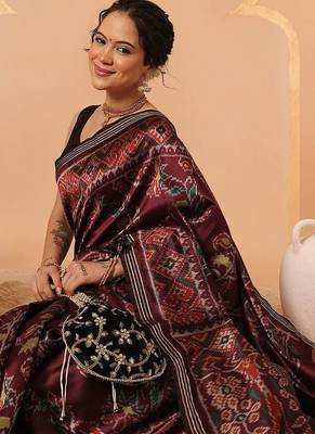 Maroon woven art silk traditional saree with blouse piece 3