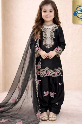 black pure heavy natural crepe salwar suit set with heavy embroidery sequence work - designer party wear