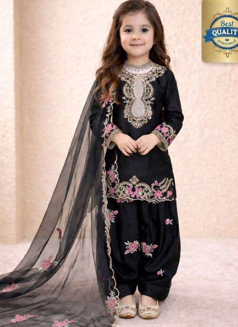 black pure heavy natural crepe salwar suit set with heavy embroidery sequence work - designer party wear