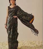 Black woven art silk traditional saree with blouse piece