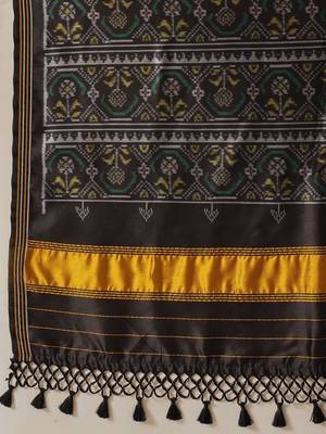 Black woven art silk traditional saree with blouse piece 4