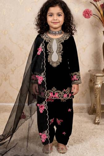 black pure heavy natural crepe salwar suit set with heavy embroidery sequence work - designer party wear