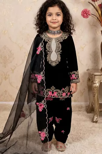 black pure heavy natural crepe salwar suit set with heavy embroidery sequence work - designer party wear