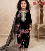 black pure heavy natural crepe salwar suit set with heavy embroidery sequence work - designer party wear