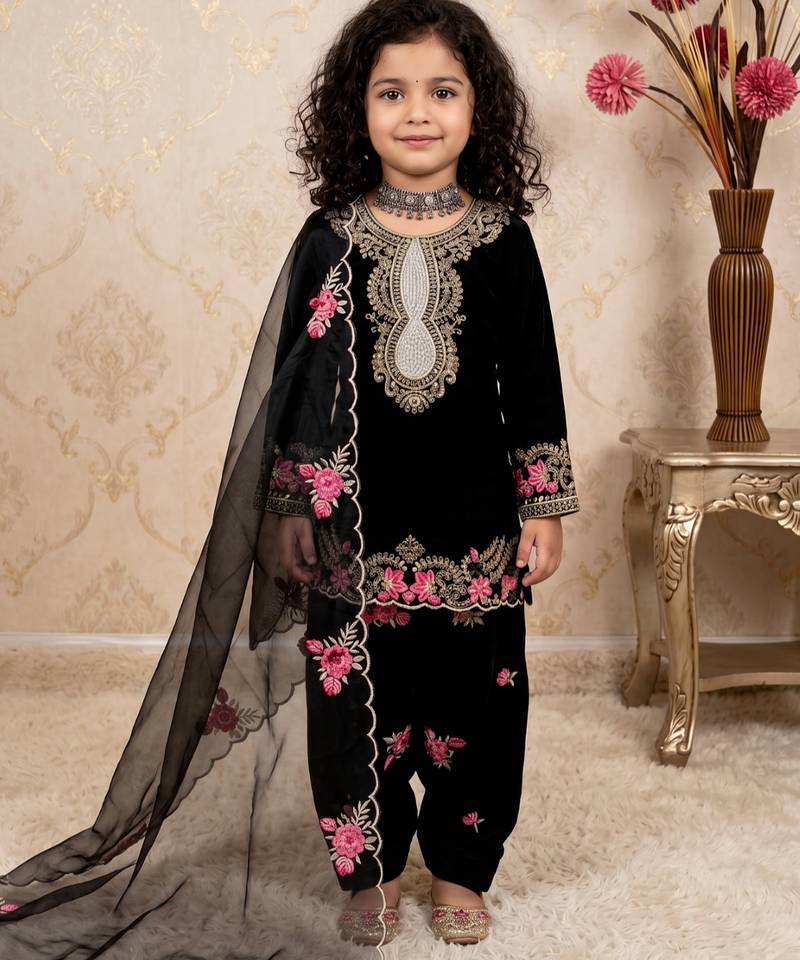 black pure heavy natural crepe salwar suit set with heavy embroidery sequence work - designer party wear
