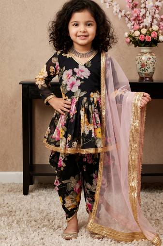 black heavy fox georgette salwar suit set with digital print work with less - designer party wear