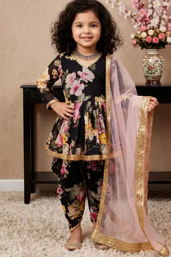 black heavy fox georgette salwar suit set with digital print work with less - designer party wear