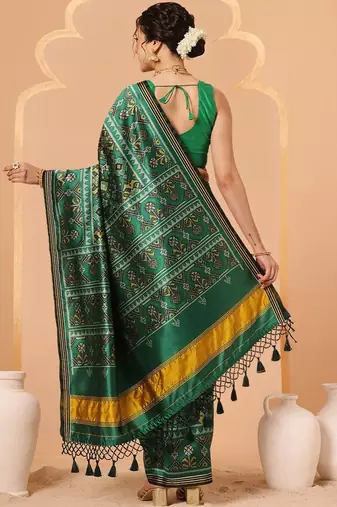 Green woven art silk traditional saree with blouse piece