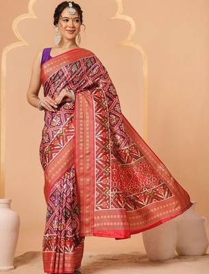 Multicolor woven art silk traditional saree with blouse piece 1