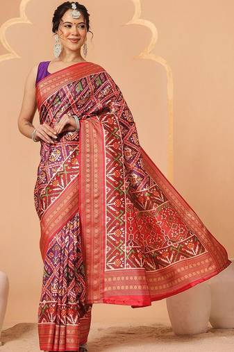 Multicolor woven art silk traditional saree with blouse piece
