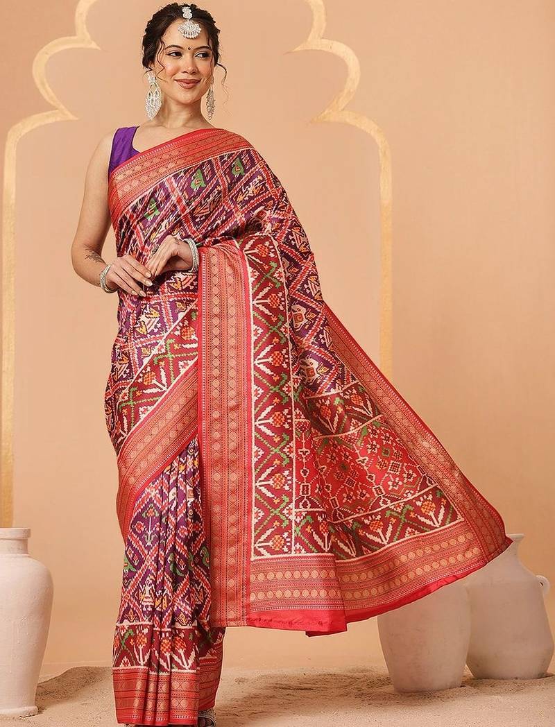 Multicolor woven art silk traditional saree with blouse piece