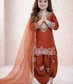 orange pure heavy natural crepe salwar suit set with heavy embroidery sequence work - designer party wear