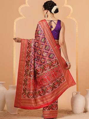 Multicolor woven art silk traditional saree with blouse piece 2