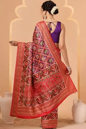 Multicolor woven art silk traditional saree with blouse piece