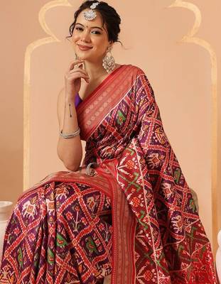 Multicolor woven art silk traditional saree with blouse piece 3