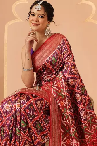 Multicolor woven art silk traditional saree with blouse piece