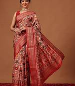 Red woven art silk traditional saree with blouse piece