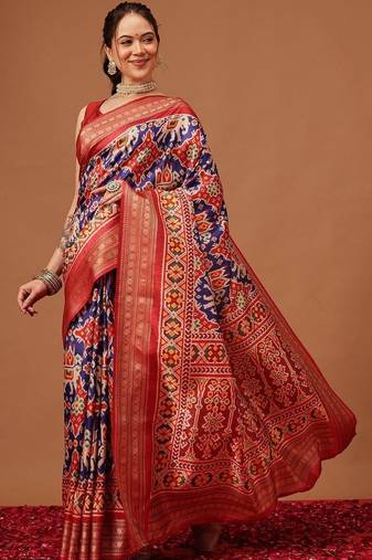 Red woven art silk traditional saree with blouse piece