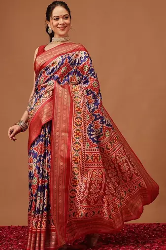 Red woven art silk traditional saree with blouse piece