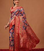 Red woven art silk traditional saree with blouse piece