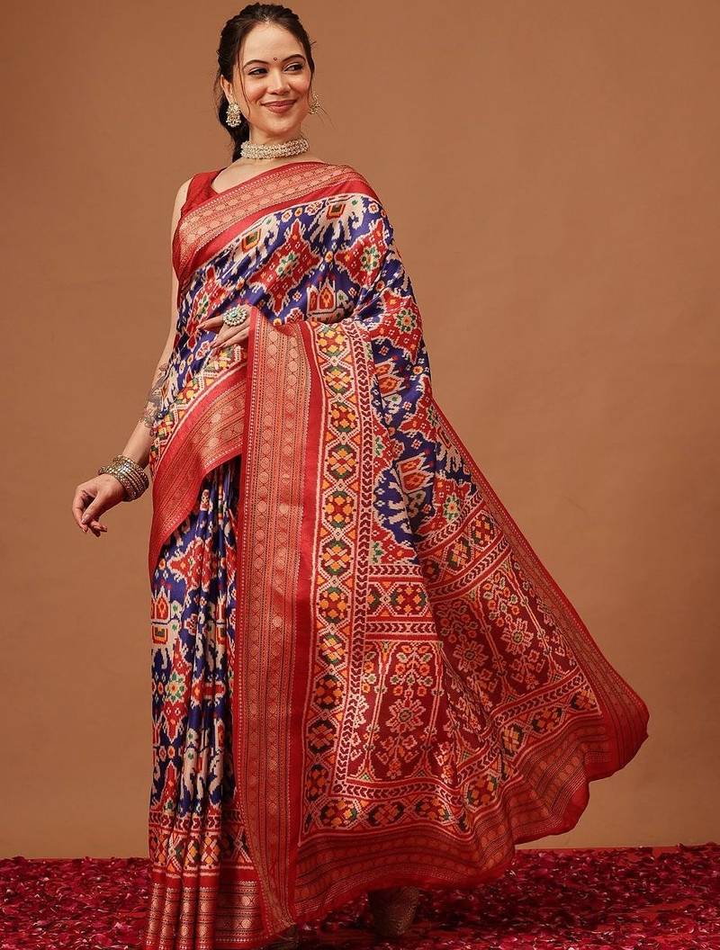 Red woven art silk traditional saree with blouse piece