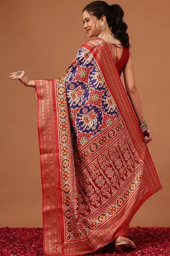 Red woven art silk traditional saree with blouse piece