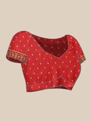 Red woven art silk traditional saree with blouse piece 4