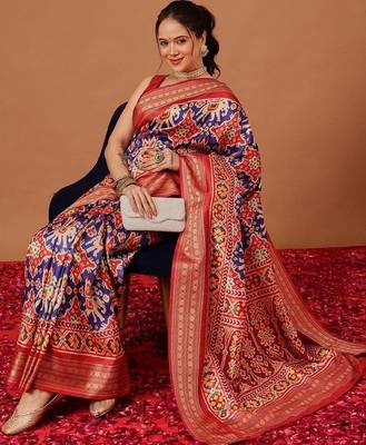 Red woven art silk traditional saree with blouse piece 3