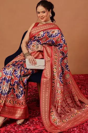 Red woven art silk traditional saree with blouse piece