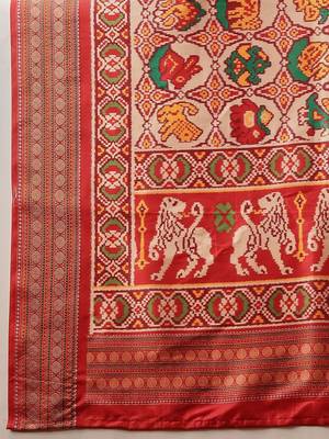Red woven art silk traditional saree with blouse piece 5