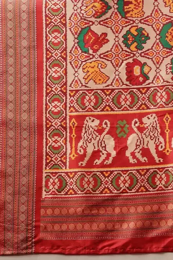 Red woven art silk traditional saree with blouse piece