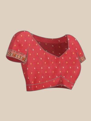 Red woven art silk traditional saree with blouse piece 4