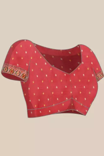 Red woven art silk traditional saree with blouse piece