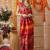 Red printed silk cotton ethnic saree with blouse piece