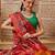 Red printed silk cotton ethnic saree with blouse piece