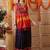Navy blue printed silk cotton ethnic saree with blouse piece