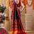 Navy blue printed silk cotton ethnic saree with blouse piece
