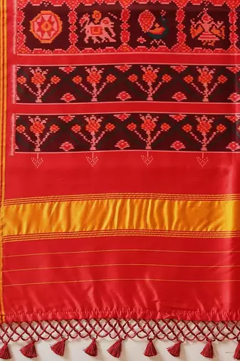 Navy blue printed silk cotton ethnic saree with blouse piece
