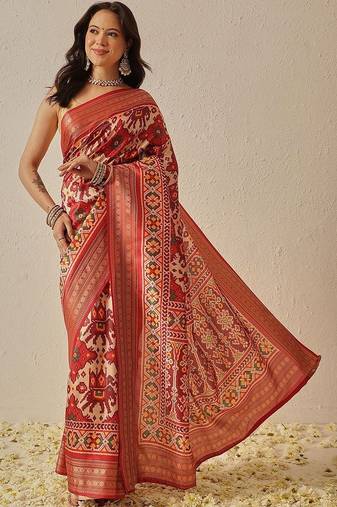 Red woven art silk traditional saree with blouse piece