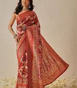 Red woven art silk traditional saree with blouse piece