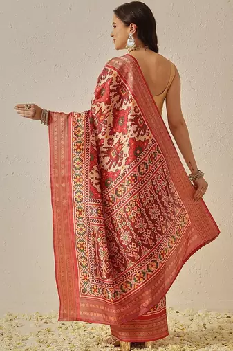 Red woven art silk traditional saree with blouse piece