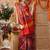 Red printed silk cotton ethnic saree with blouse piece